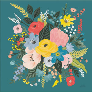 Floral Art Giclee Wild Garden VII by Laura Marshall Teal 14x14 Wrapped Canvas